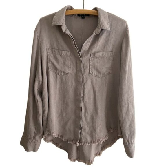 Velvet Heart Grey/Brown Button-Up Shirt with Frayed Hem Women’s Size Medium - Picture 1 of 7